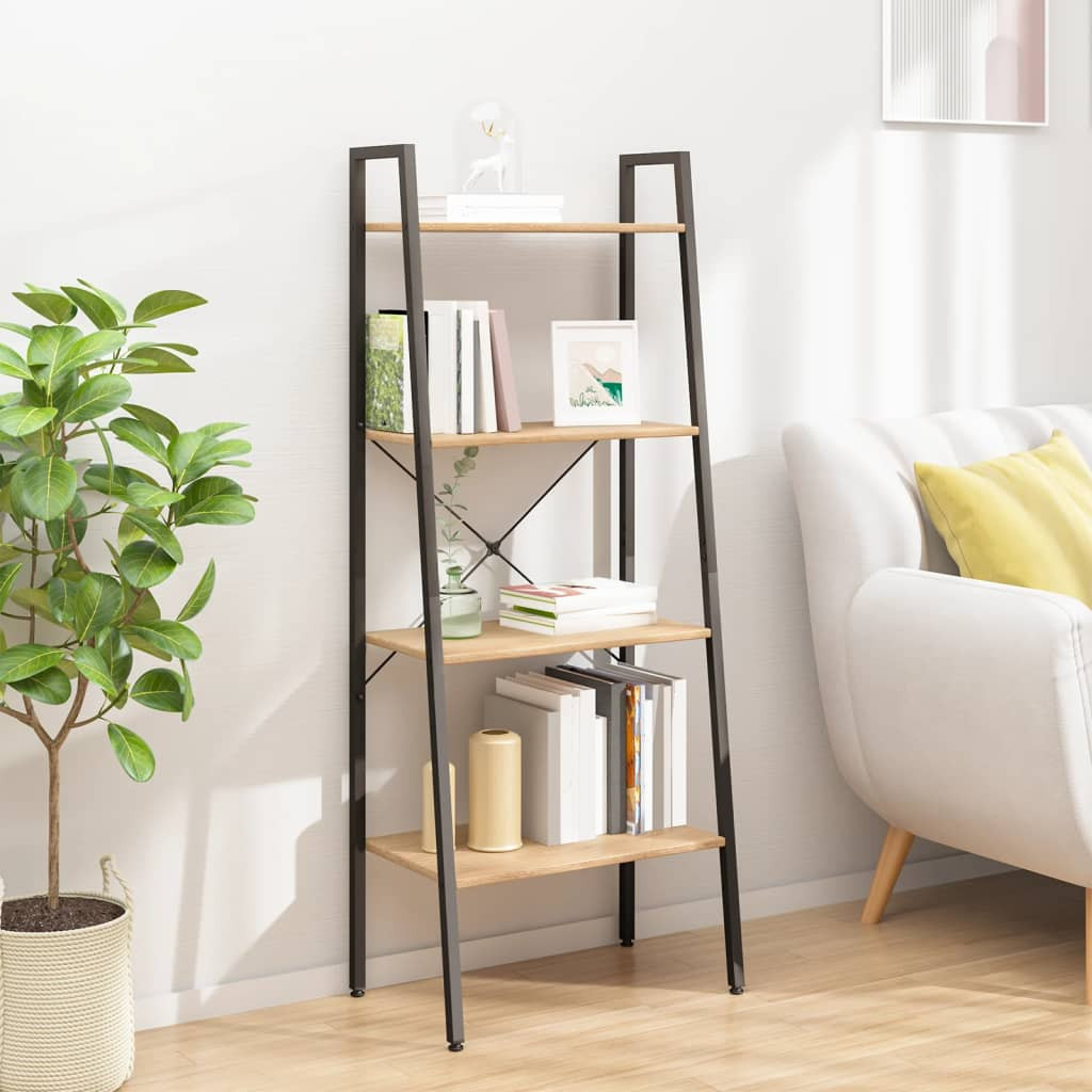 vidaXL Standregal 4 Böden Hellbraun und Schwarz 56x35x140 cm