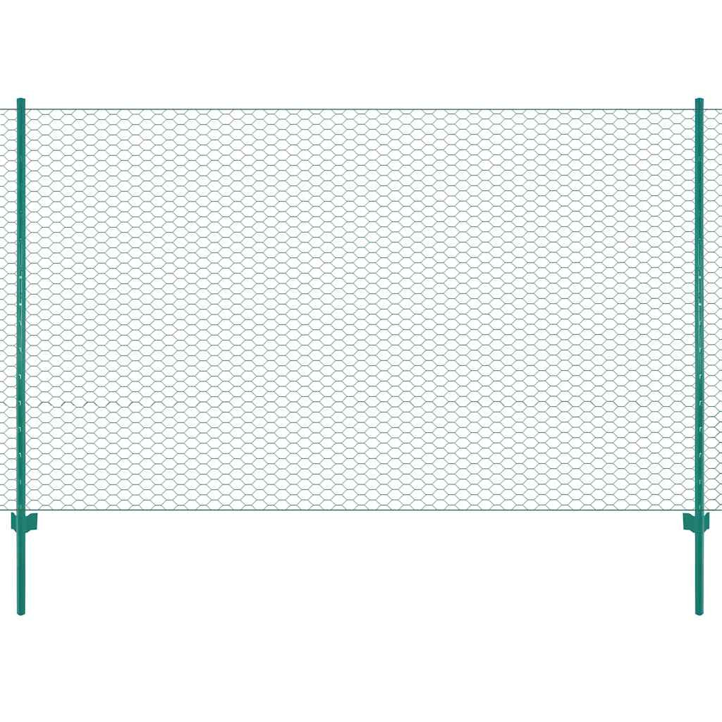 vidaXL Maschendrahtzaun mit Pfosten Stahl 25 x 1,5 m Grün