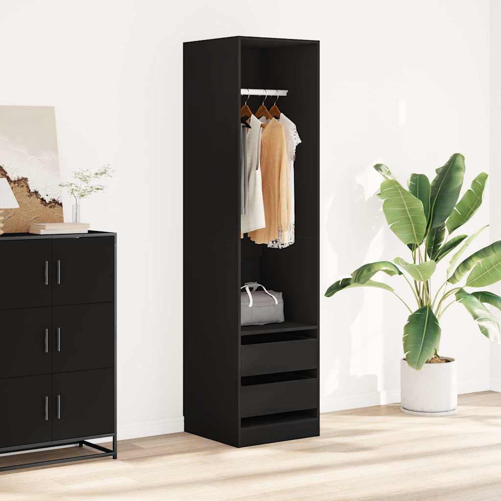 vidaXL Kleiderschrank mit Schubladen Schwarz 50x50x200cm Holzwerkstoff
