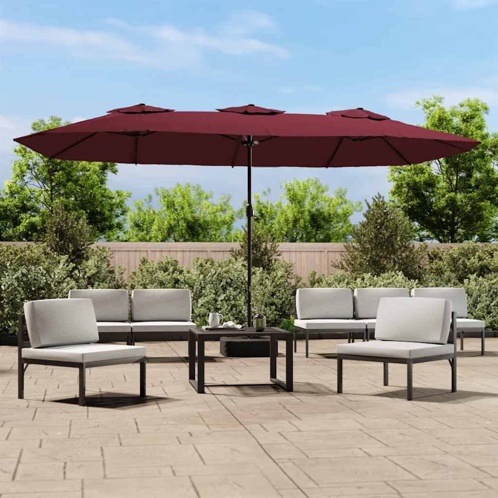 vidaXL Doppel-Sonnenschirm mit LED-Leuchten Bordeauxrot 449x265 cm