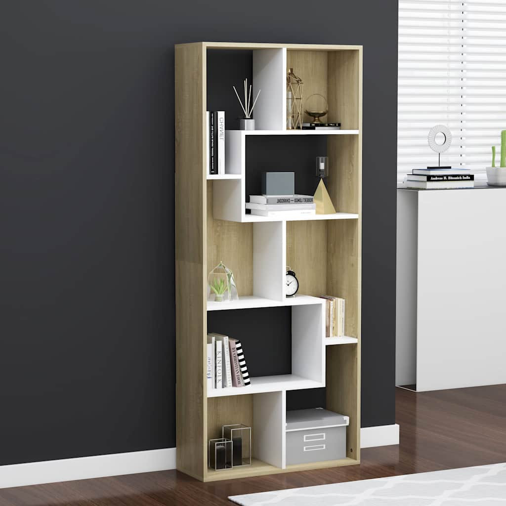 vidaXL Bücherregal Weiß und Sonoma-Eiche 67x24x161 cm Holzwerkstoff