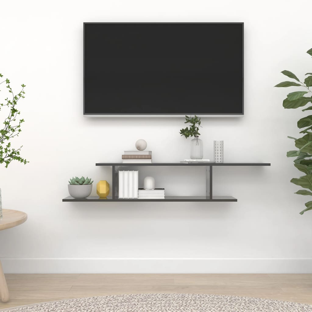 vidaXL TV-Wandregal Hochglanz-Grau 125x18x23 cm Holzwerkstoff