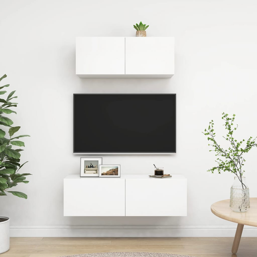 vidaXL 2-tlg. TV-Schrank-Set Weiß Holzwerkstoff