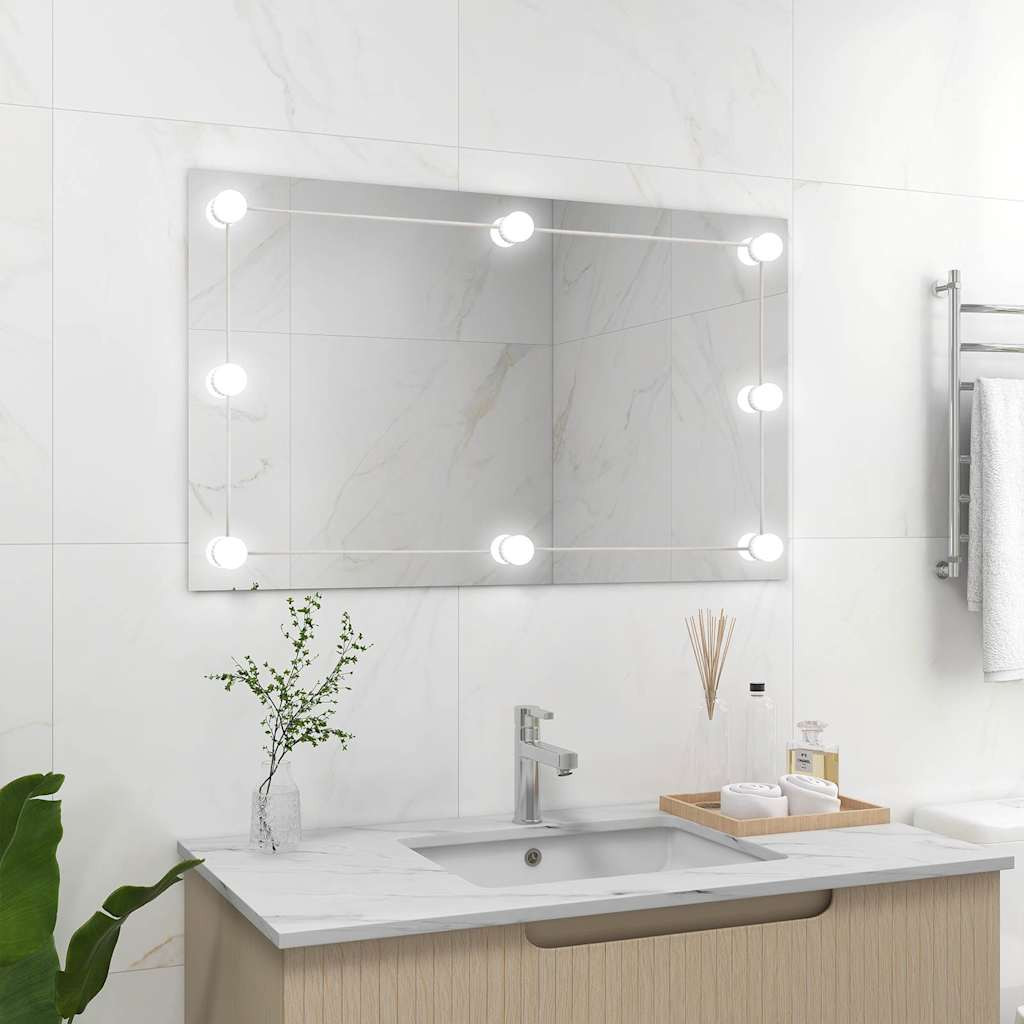 vidaXL Wandspiegel ohne Rahmen mit LED-Beleuchtung Rechteckig Glas