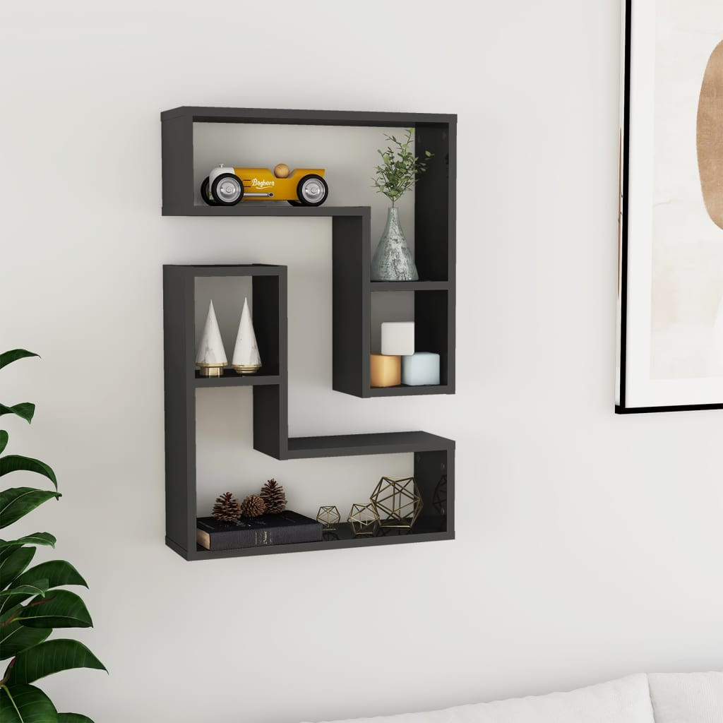 vidaXL Wandregale 2 Stk. Hochglanz-Grau 50x15x50 cm Holzwerkstoff