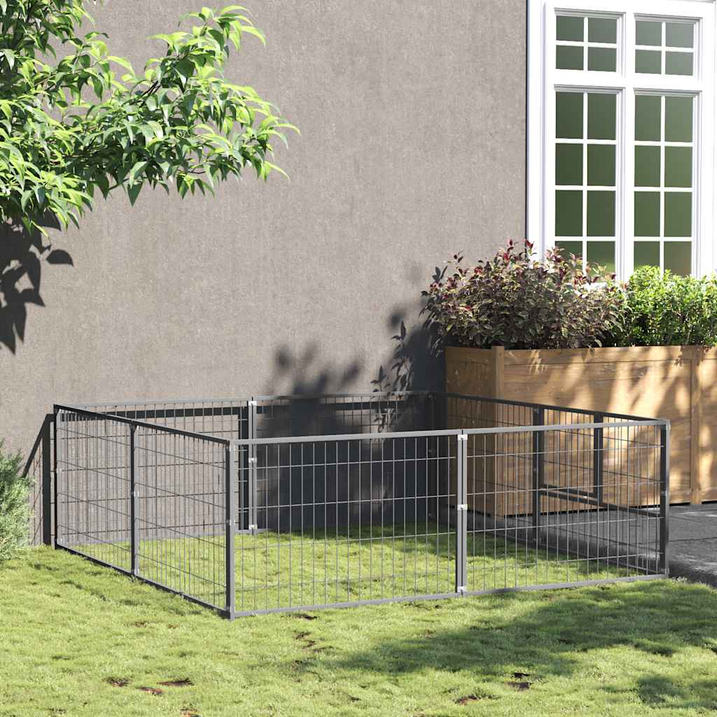 vidaXL Hundezwinger Silbern 4 m² Stahl