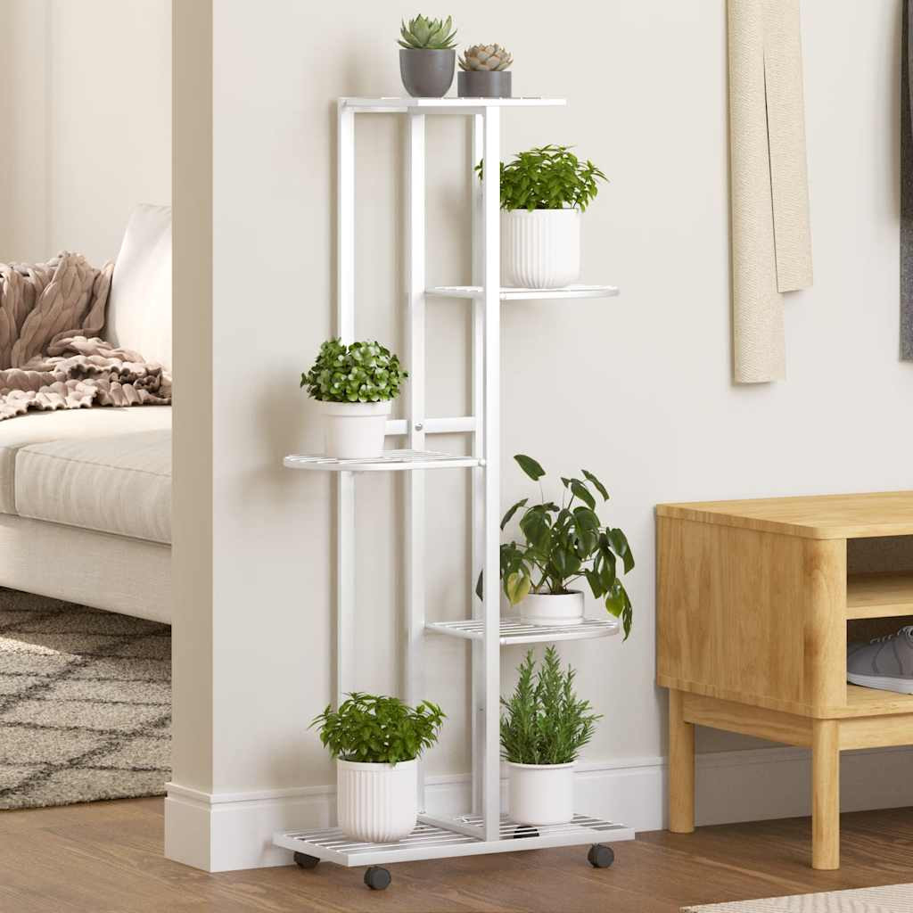 vidaXL Blumenständer 5-Etagen mit Rollen 44x23x100 cm Weiß Eisen