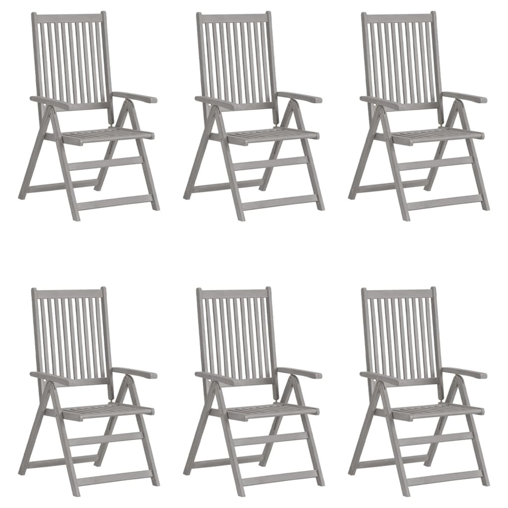 vidaXL Verstellbare Gartenstühle 6 Stk. Grau Massivholz Akazie
