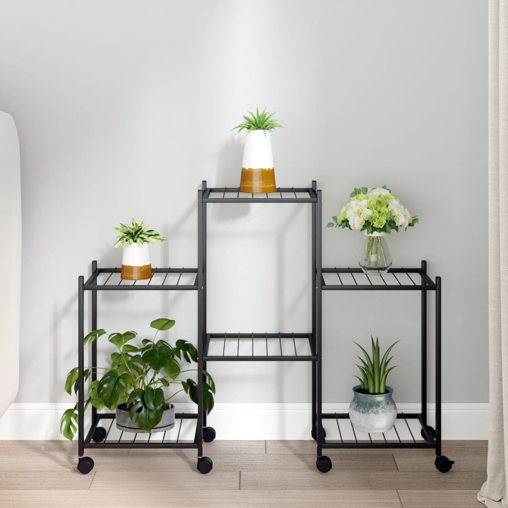 vidaXL Blumenständer mit Rollen 83x25x63,5 cm Schwarz Eisen