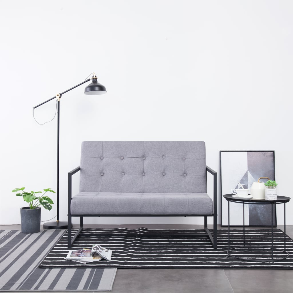 vidaXL 2-Sitzer-Sofa mit Armlehnen Hellgrau Stahl und Stoff