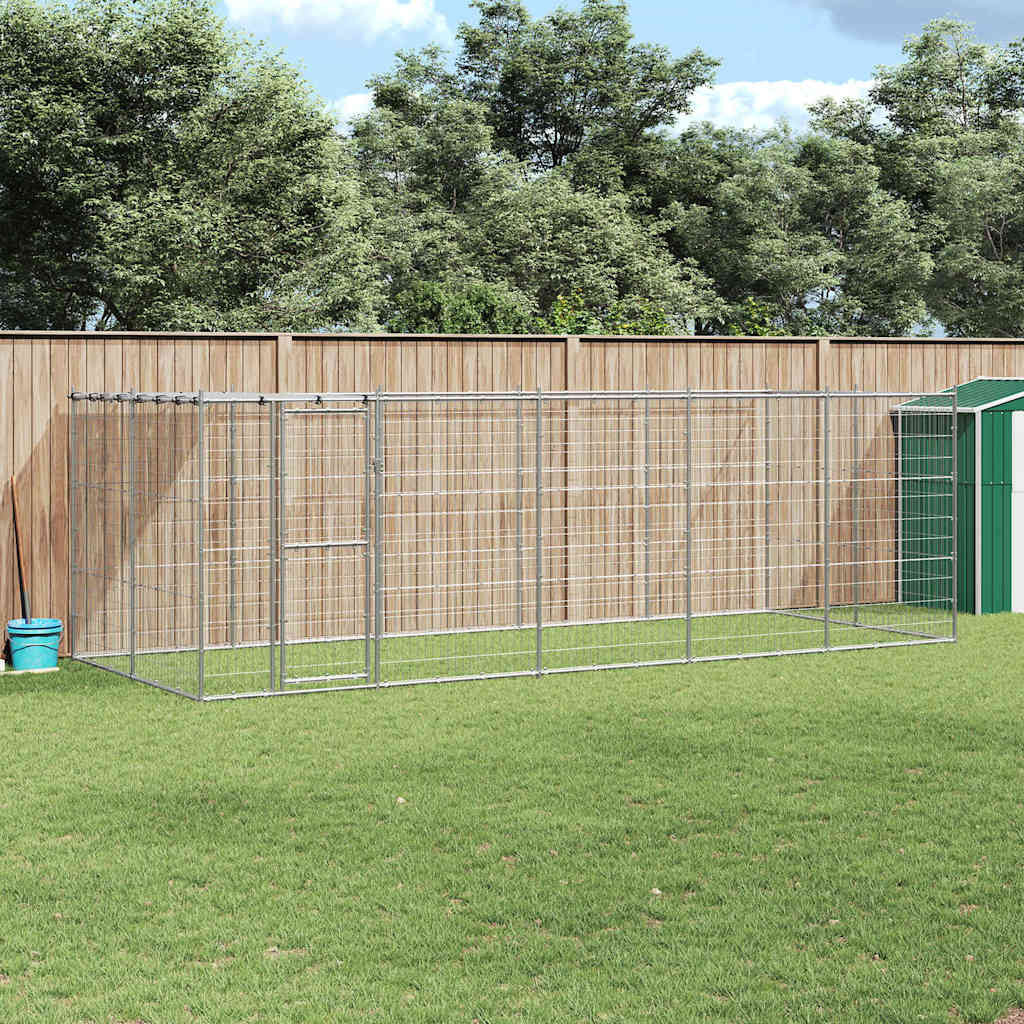 vidaXL Outdoor-Hundezwinger mit Überdachung Verzinkter Stahl 12,1 m²