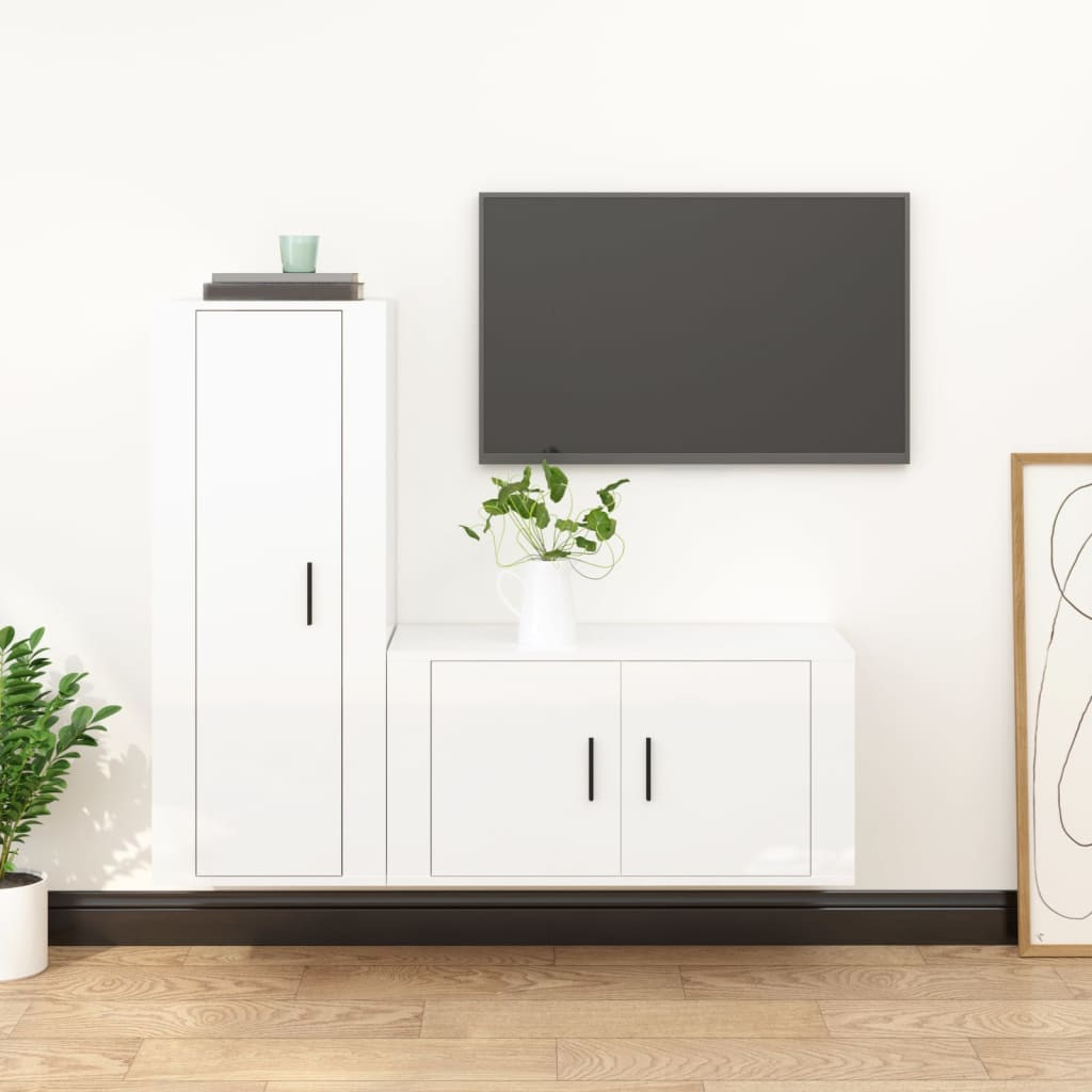 vidaXL 2-tlg. TV-Schrank-Set Hochglanz-Weiß Holzwerkstoff