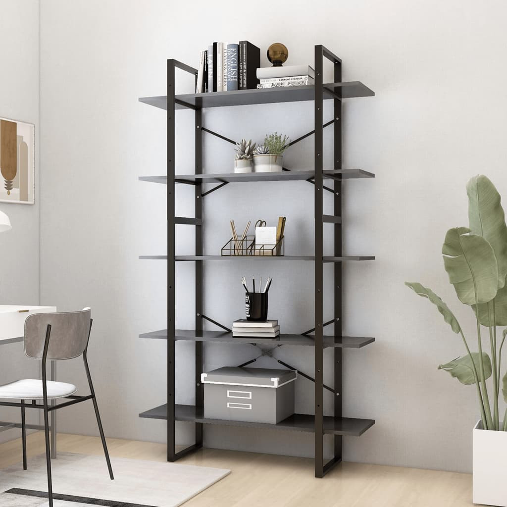 vidaXL Bücherregal 5 Fächer Grau 100x30x175 cm Holzwerkstoff