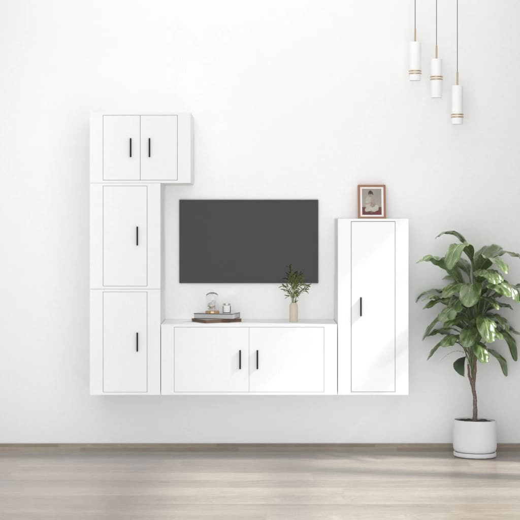 vidaXL 5-tlg. TV-Schrank-Set Weiß Holzwerkstoff
