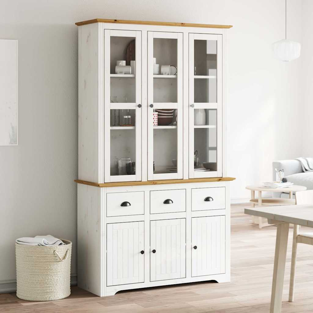 vidaXL Highboard BODO Weiß Braun 115,5x43x200,5 cm Massivholz Kiefer