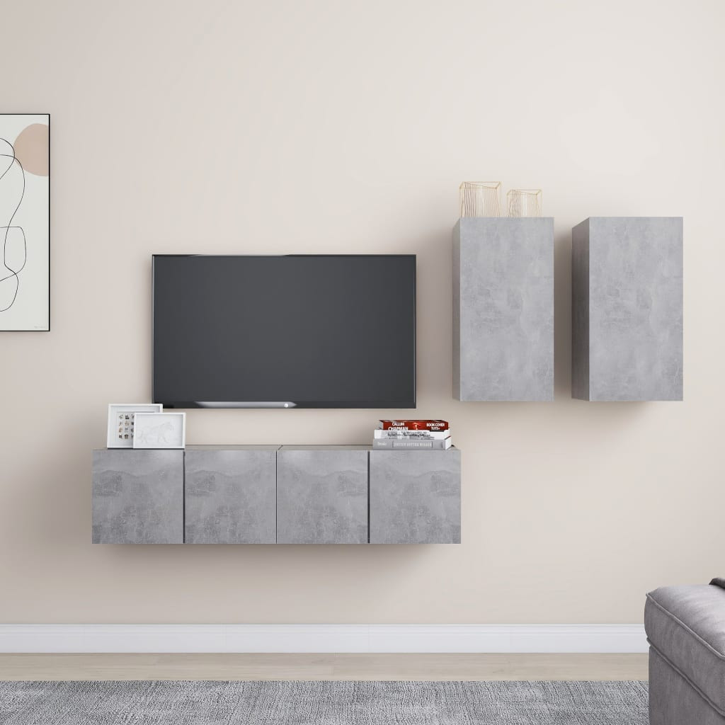 vidaXL 4-tlg. TV-Schrank-Set Betongrau Holzwerkstoff