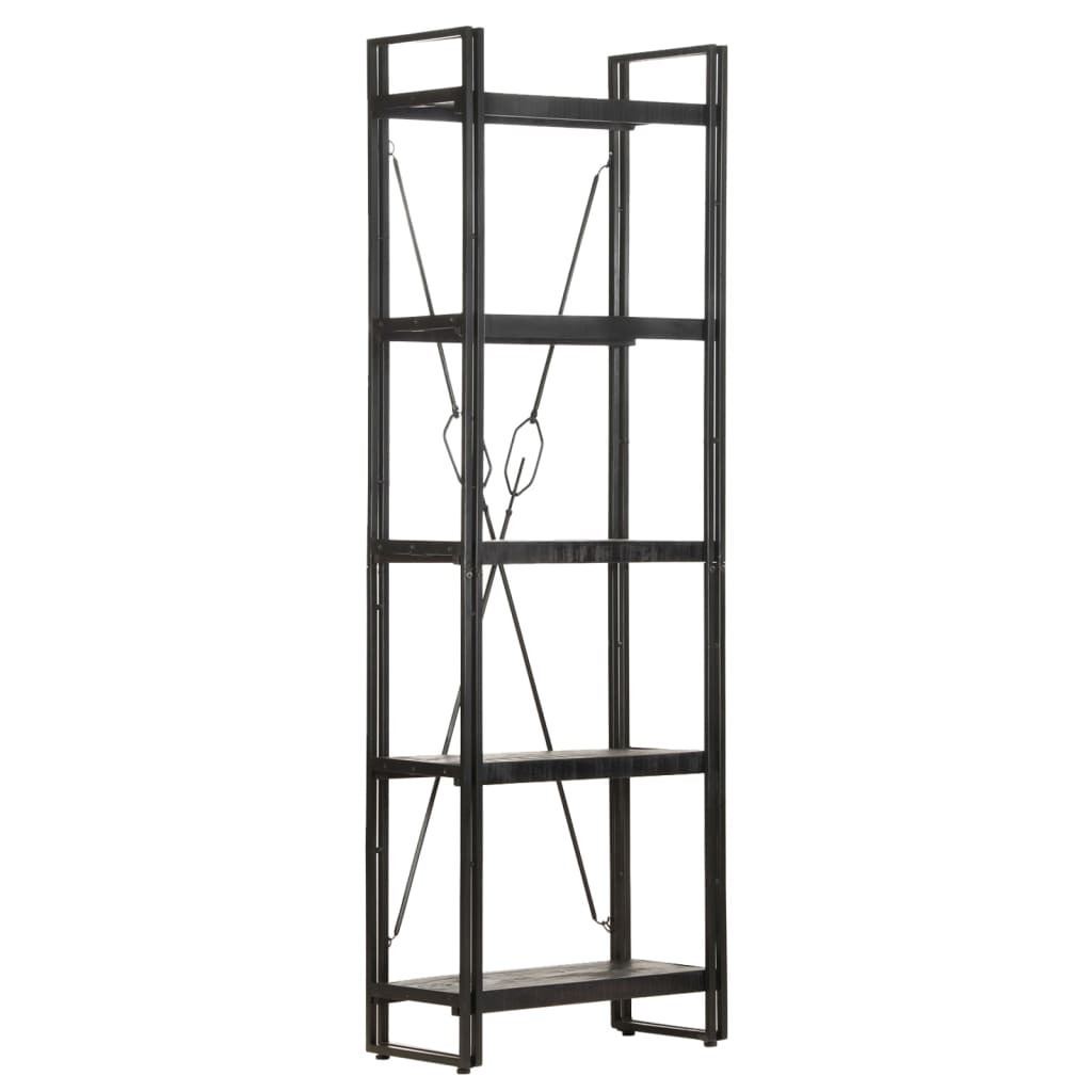 vidaXL Bücherregal 5 Fächer Schwarz 60x30x180 cm Mango Massivholz