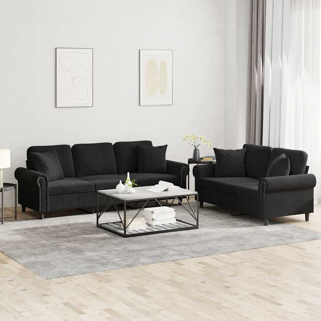 vidaXL 2-tlg. Sofagarnitur mit Kissen Schwarz Samt