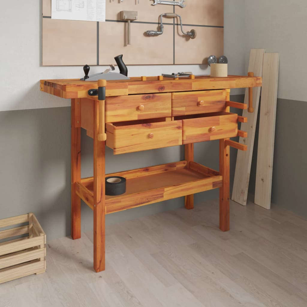 vidaXL Werkbank mit Schubladen Schraubstöcken 124x52x83 cm Akazienholz