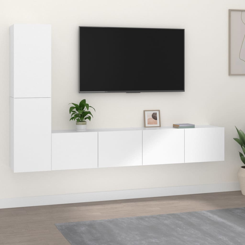 vidaXL 4-tlg. TV-Schrank-Set Weiß Holzwerkstoff