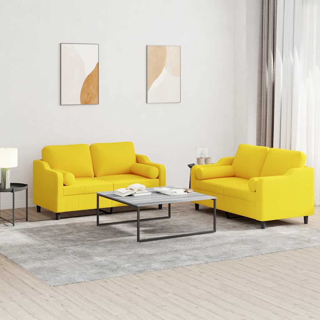 vidaXL 2-tlg. Sofagarnitur mit Kissen Hellgelb Stoff