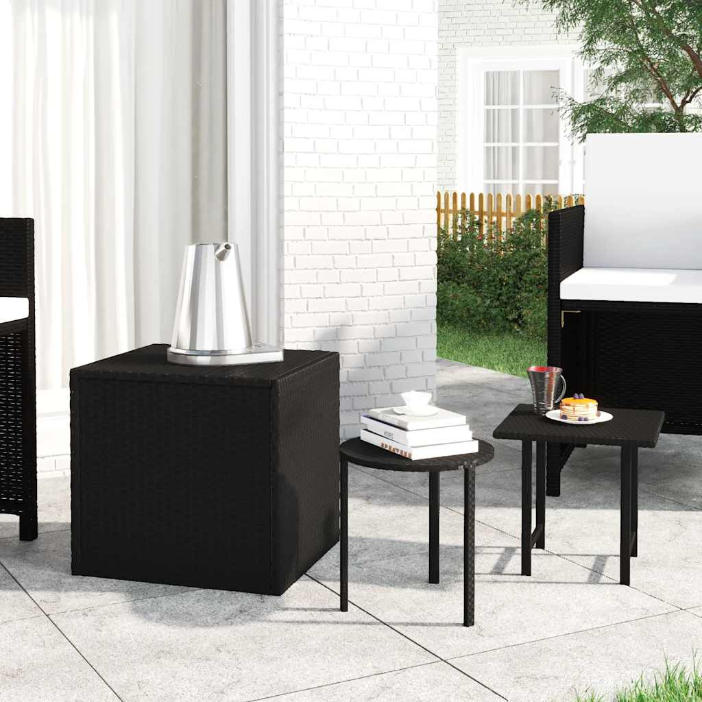 vidaXL Beistelltische 3 Stk. Schwarz Poly Rattan