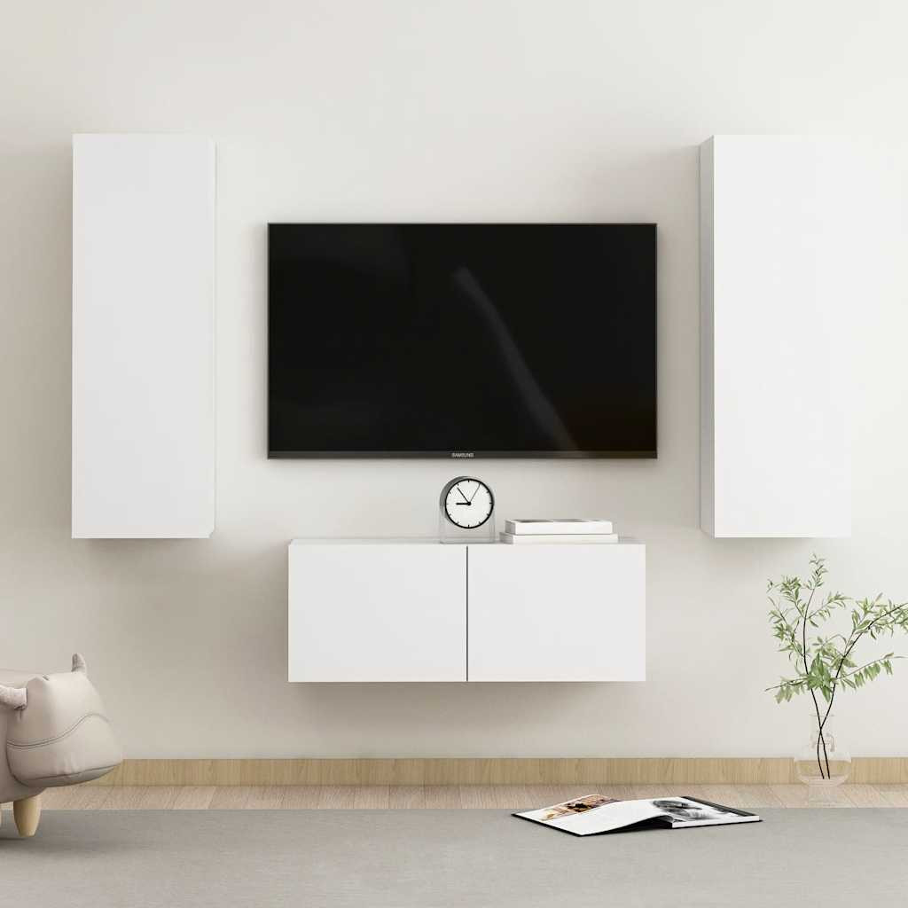 vidaXL 3-tlg. TV-Schrank-Set Weiß Holzwerkstoff