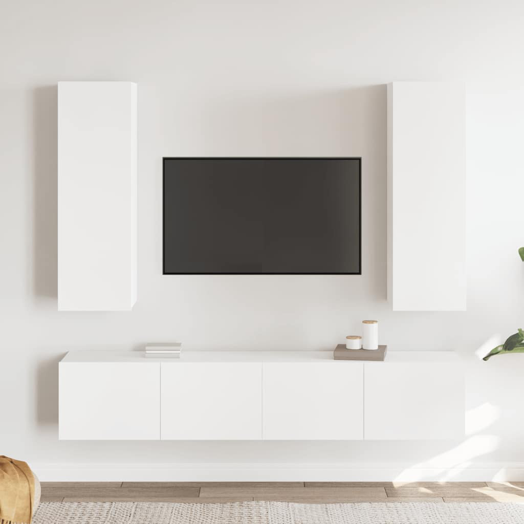 vidaXL 4-tlg. TV-Schrank-Set Weiß Holzwerkstoff