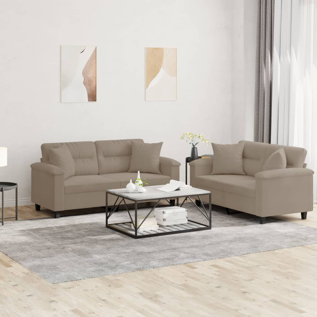 vidaXL 2-tlg. Sofagarnitur mit Kissen Taupe Mikrofasergewebe