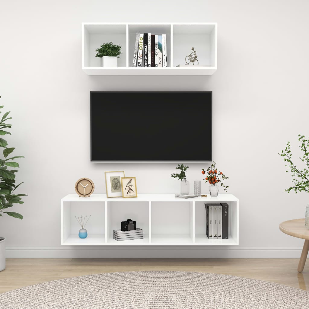 vidaXL 2-tlg. TV-Schrank-Set Weiß Holzwerkstoff