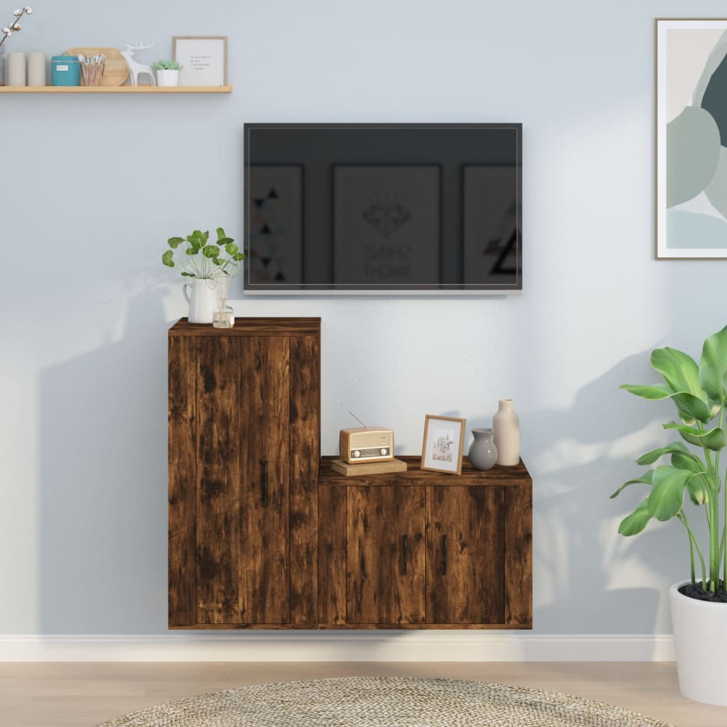 vidaXL 2-tlg. TV-Schrank-Set Räuchereiche Holzwerkstoff