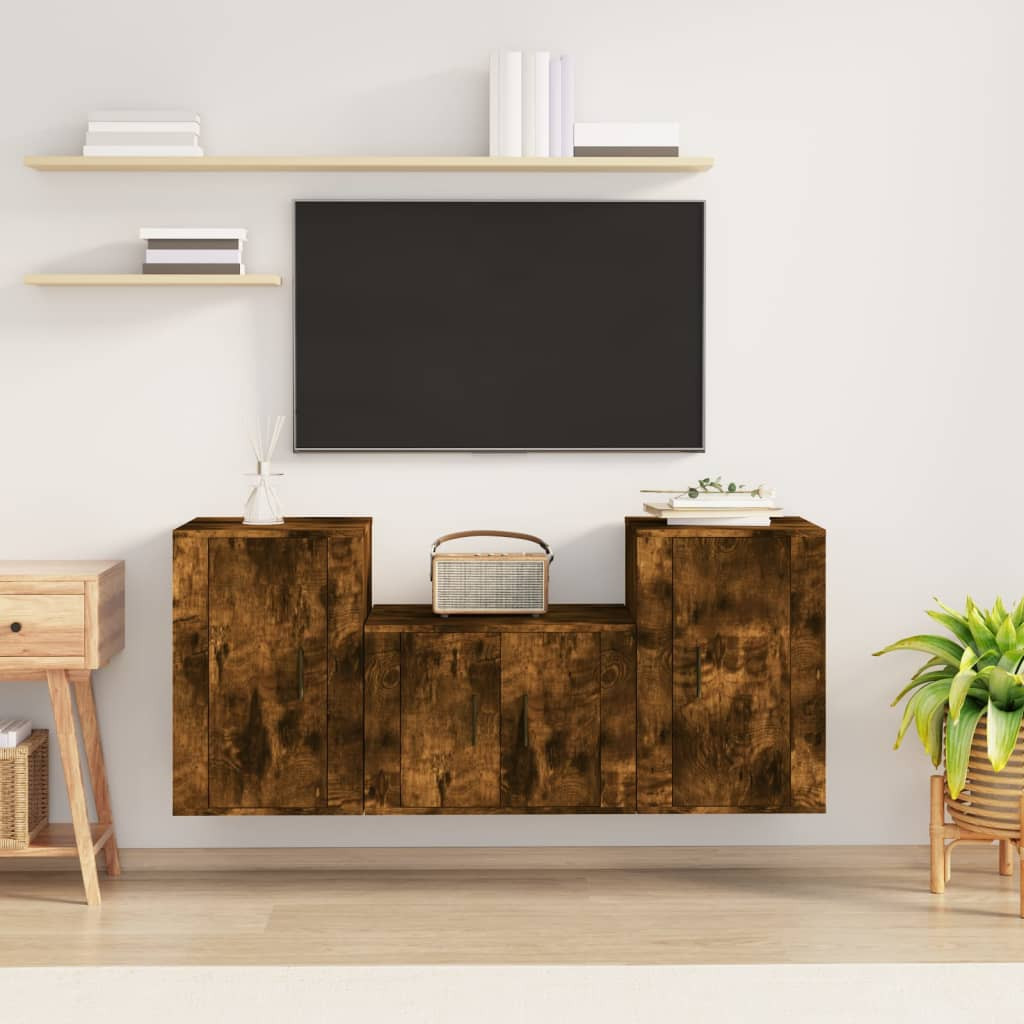 vidaXL 3-tlg. TV-Schrank-Set Räuchereiche Holzwerkstoff