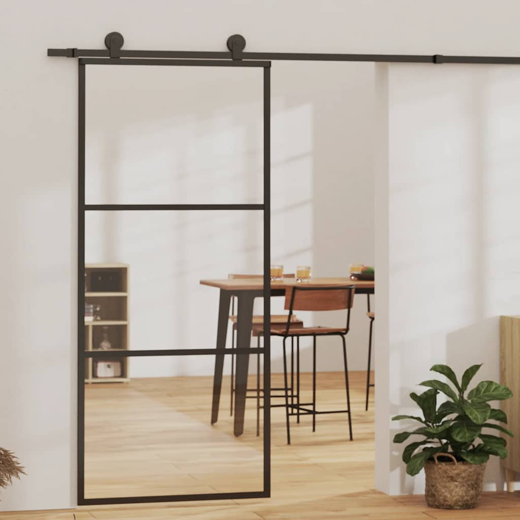 vidaXL Schiebetür ESG-Glas und Aluminium 90x205 cm Schwarz