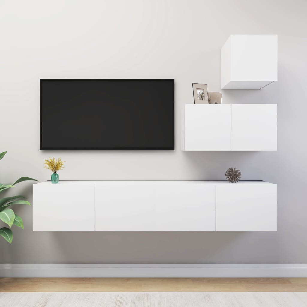 vidaXL 4-tlg. TV-Schrank-Set Weiß Holzwerkstoff