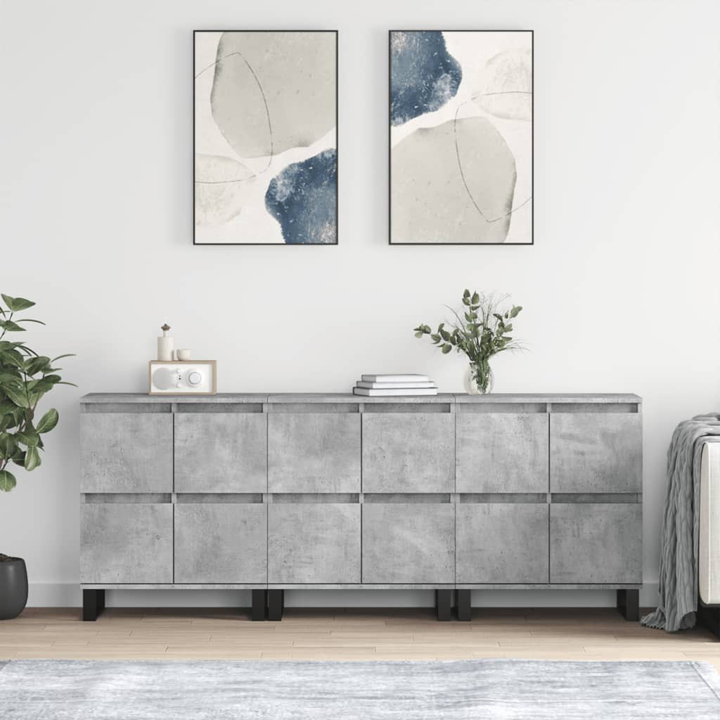 vidaXL Sideboards 3 Stk. Betongrau Holzwerkstoff