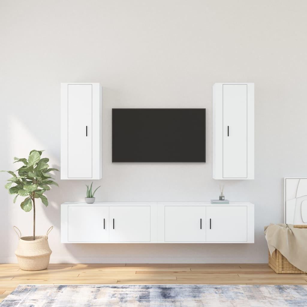 vidaXL 4-tlg. TV-Schrank-Set Weiß Holzwerkstoff