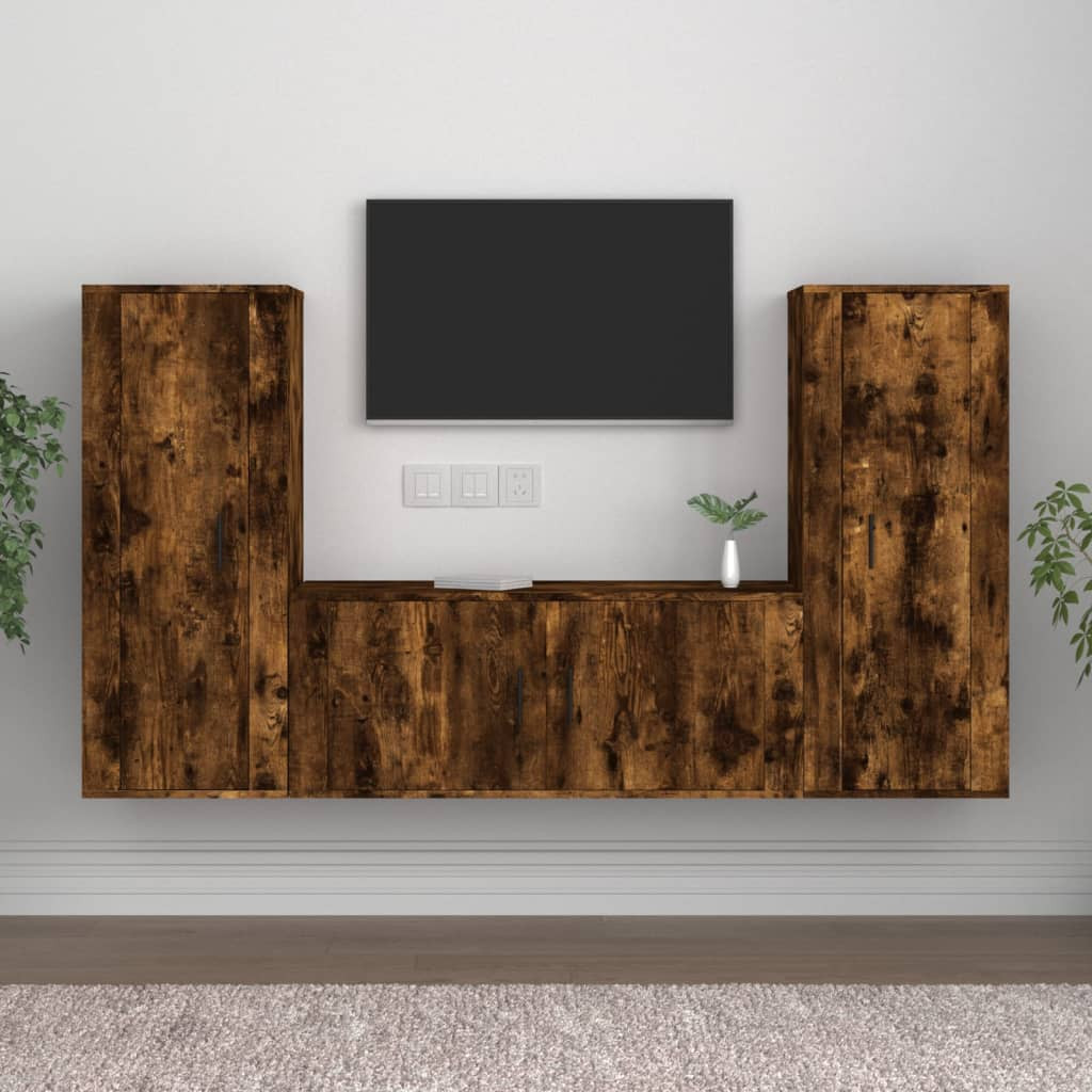 vidaXL 3-tlg. TV-Schrank-Set Räuchereiche Holzwerkstoff