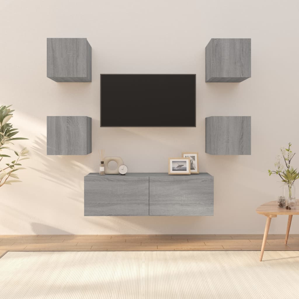 vidaXL TV-Wandschrank-Set Grau Sonoma Holzwerkstoff