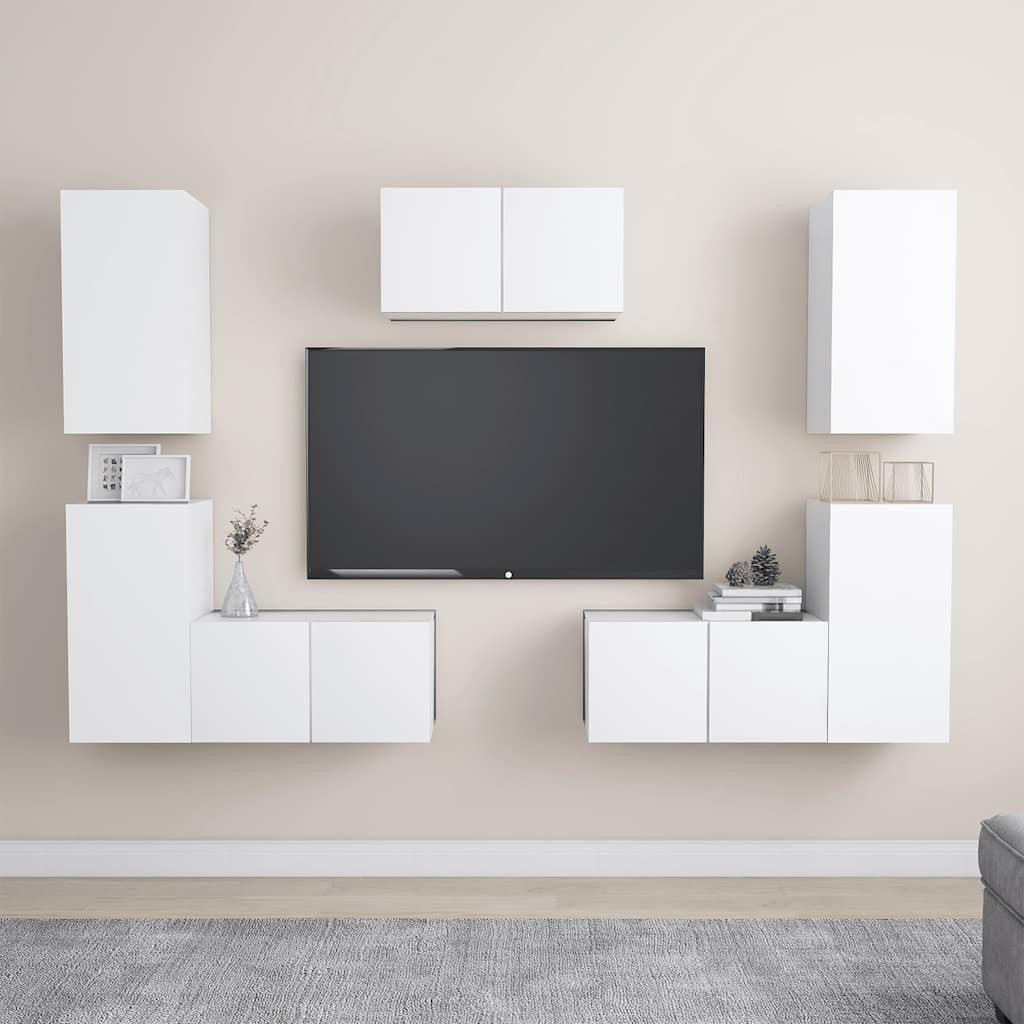 vidaXL 7-tlg. TV-Schrank-Set Weiß Holzwerkstoff