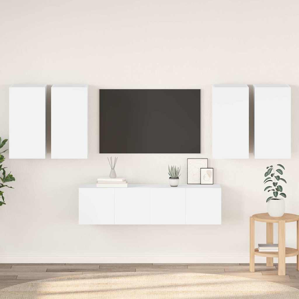 vidaXL 6-tlg. TV-Schrank-Set Weiß Holzwerkstoff
