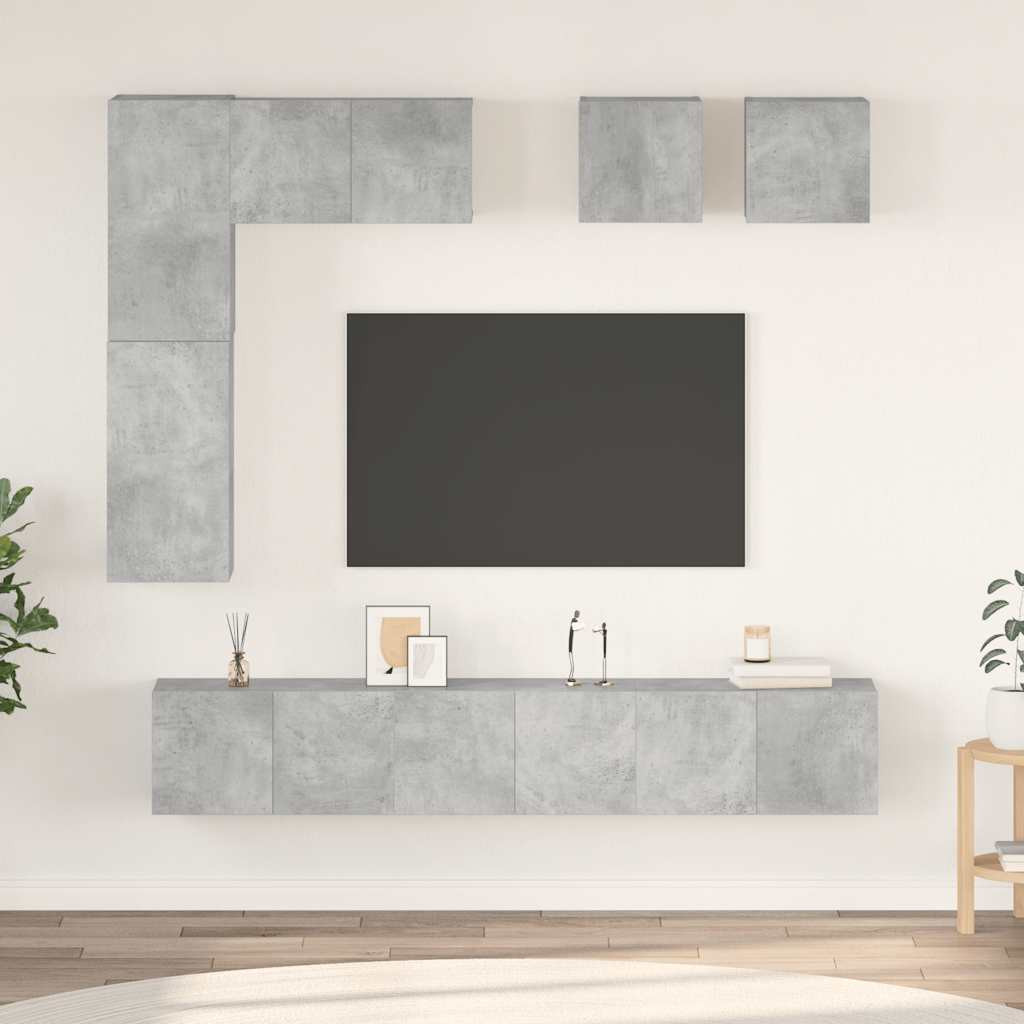 vidaXL 8-tlg. TV-Schrank-Set Betongrau Holzwerkstoff