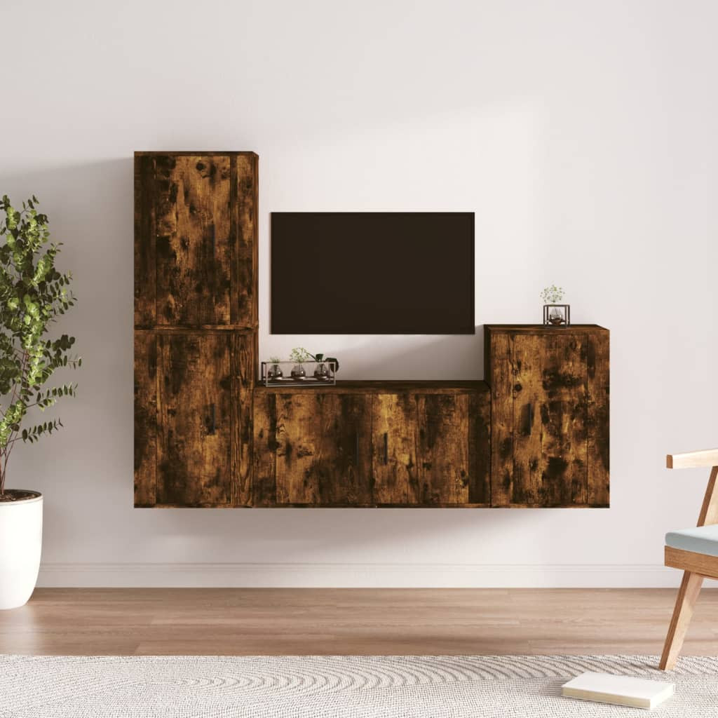 vidaXL 4-tlg. TV-Schrank-Set Räuchereiche Holzwerkstoff