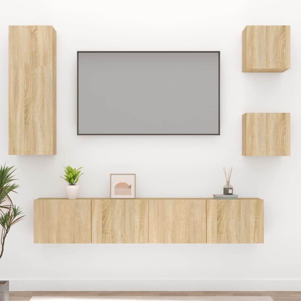 vidaXL 5-tlg. TV-Schrank-Set Sonoma-Eiche Holzwerkstoff