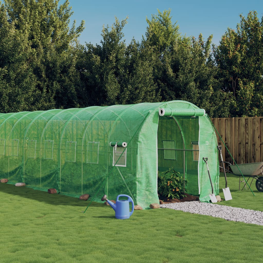vidaXL Gewächshaus mit Stahlrahmen Grün 16 m² 8x2x2 m