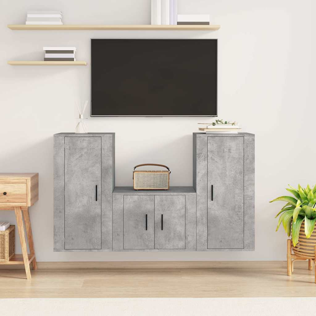 vidaXL 3-tlg. TV-Schrank-Set Betongrau Holzwerkstoff