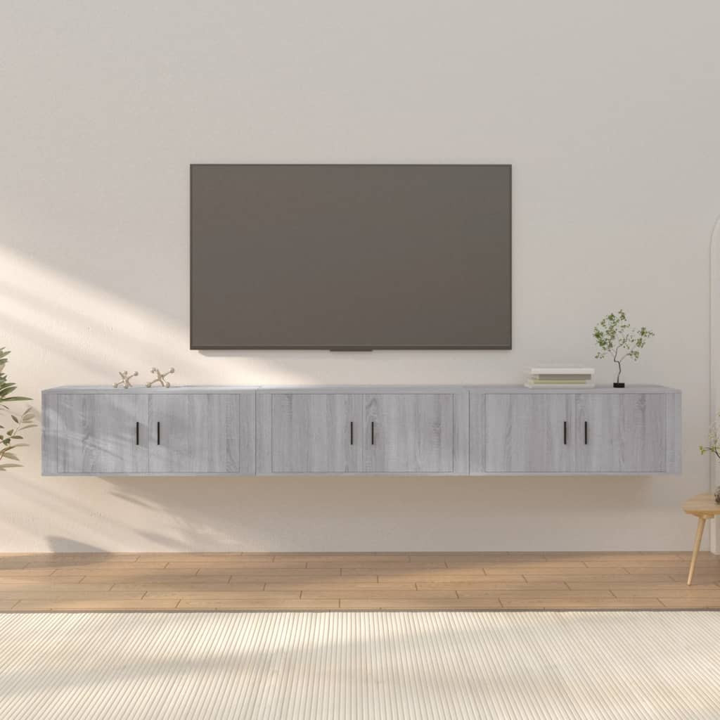 vidaXL TV-Wandschränke 3 Stk. Grau Sonoma 100x34,5x40 cm