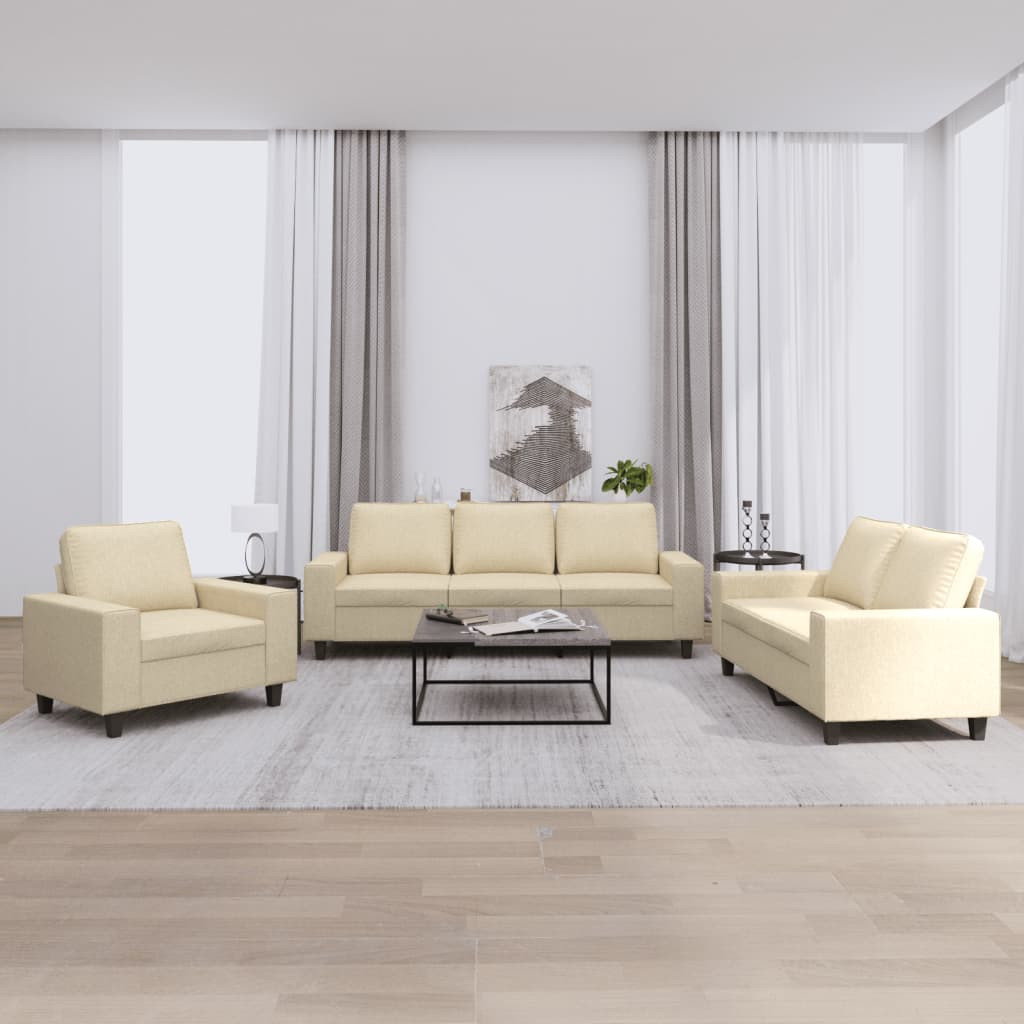 vidaXL 3-tlg. Sofagarnitur Creme Stoff