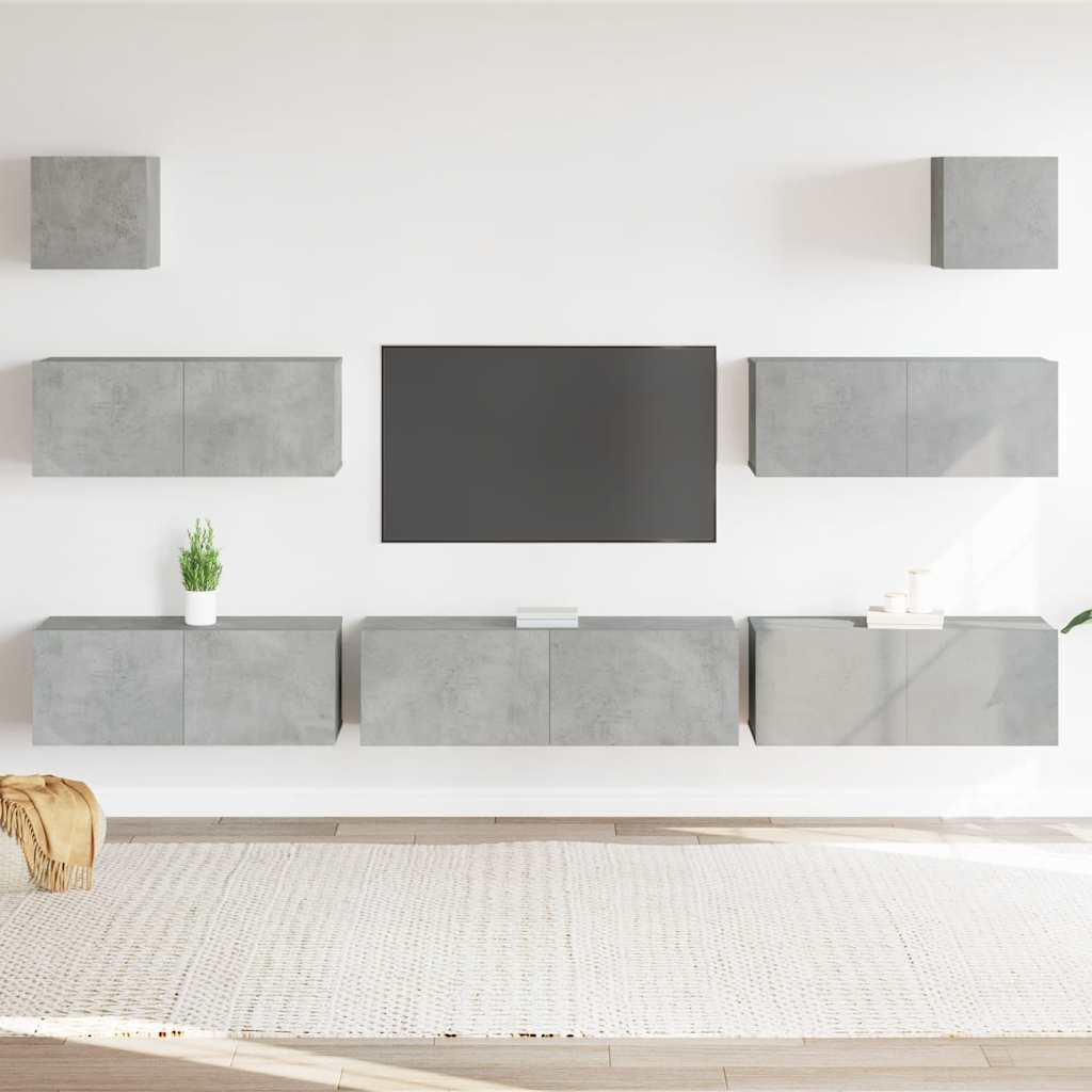 vidaXL 7-tlg. TV-Schrank-Set Betongrau Holzwerkstoff