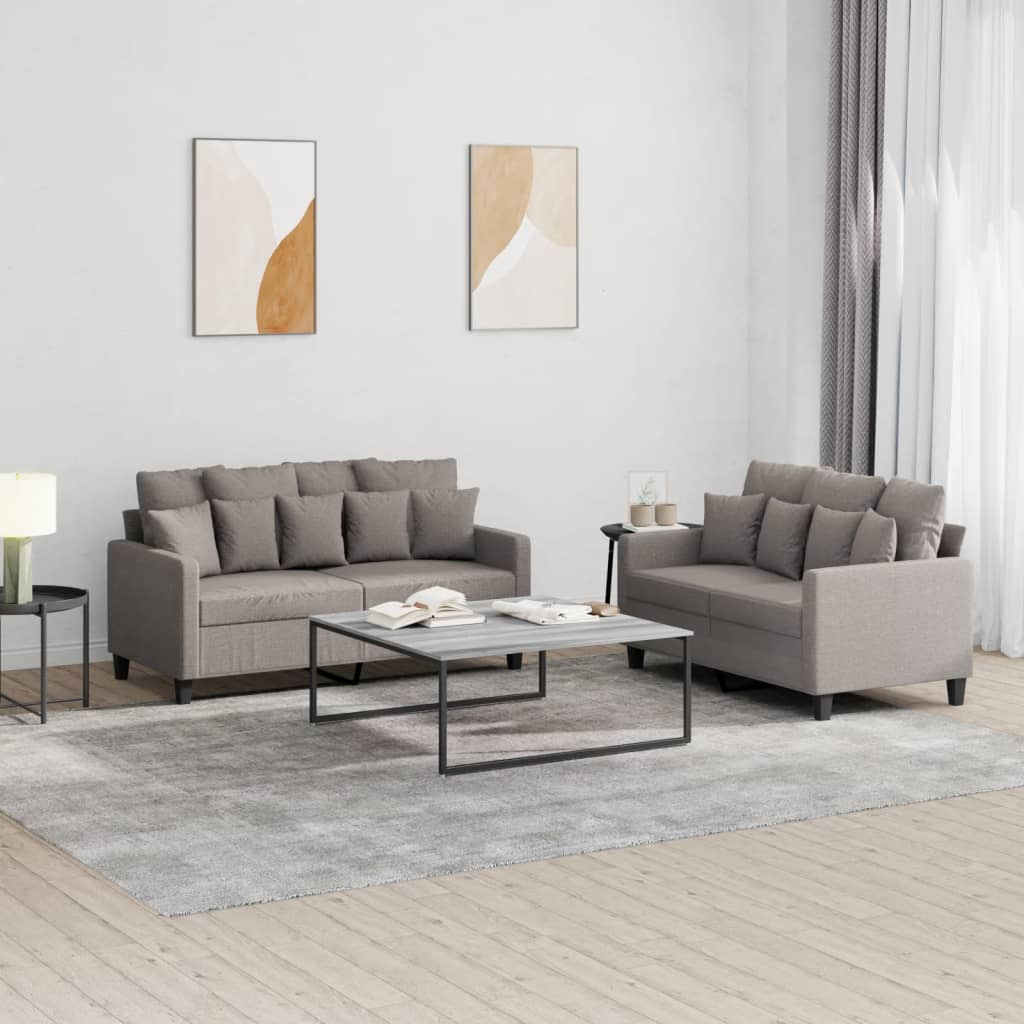 vidaXL 2-tlg. Sofagarnitur mit Kissen Taupe Stoff