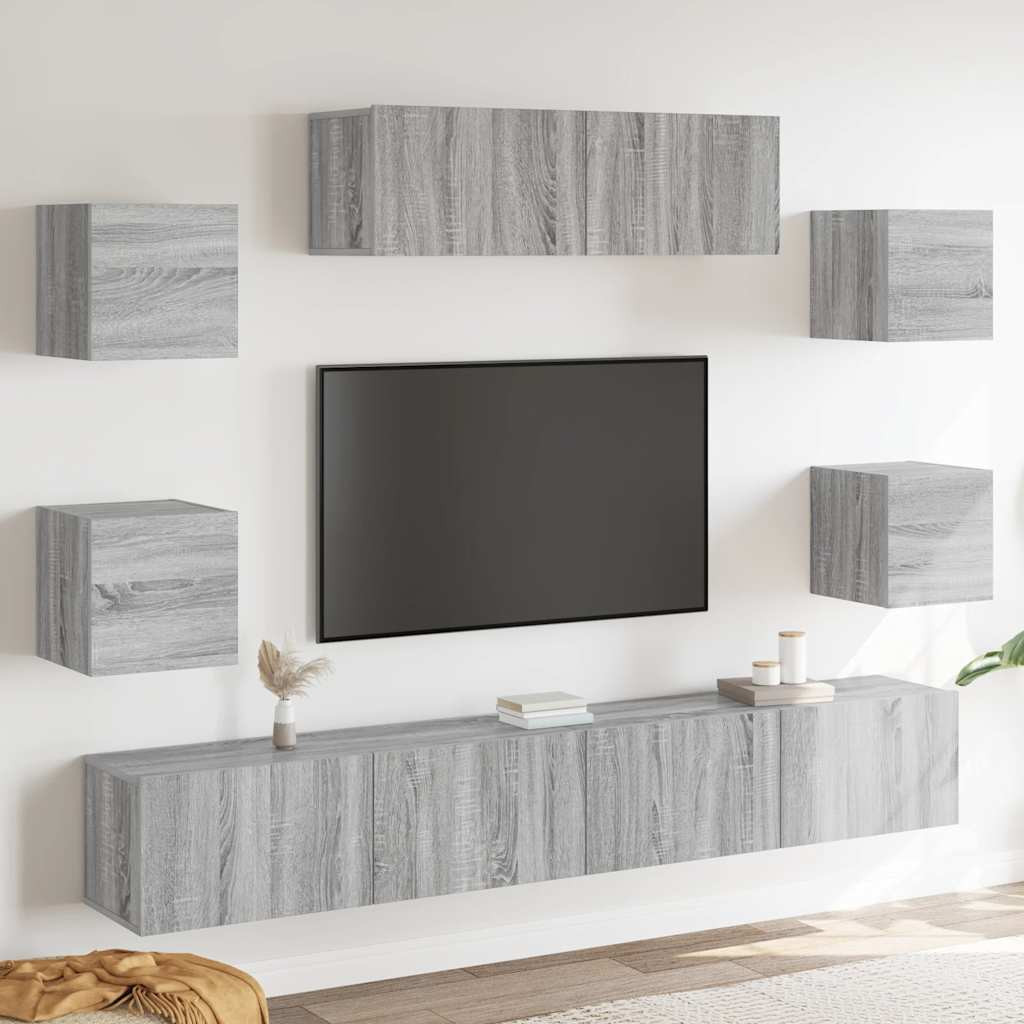 vidaXL 7-tlg. TV-Schrank-Set Grau Sonoma Holzwerkstoff